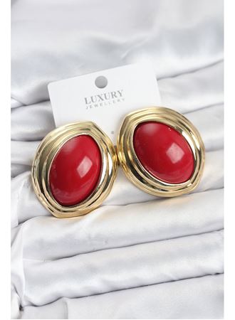 Pirinç Kırmızı Badem Model Vintage Gold Kadın Küpe