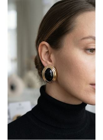 Pirinç Siyah Badem Model Vintage Gold Kadın Küpe