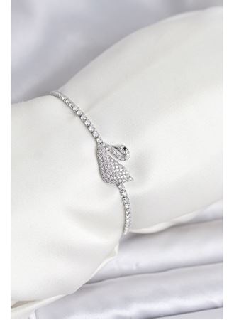 Kuğu Model Zirkon Taşlı Gümüş Renk Asansörlü Su Yolu Bileklik