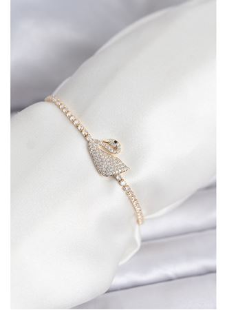 Kuğu Model Zirkon Taşlı Gold Renk Asansörlü Su Yolu Bileklik