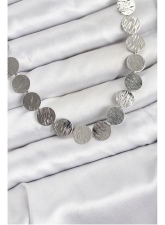 Yuvarlak Plaka Model Gümüş Renk Kadın Kolye