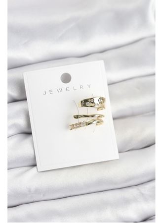 Gold Renk Zirkon Taşlı Pirinç Kıkırdak Küpe