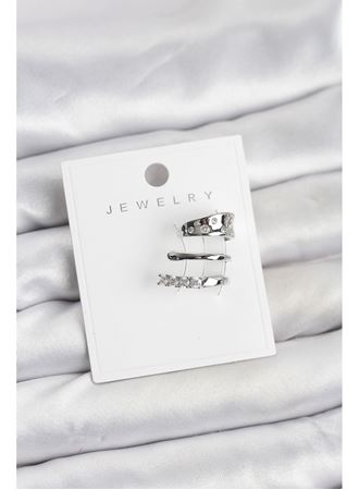 Gümüş Renk Zirkon Taşlı Pirinç Kıkırdak Küpe