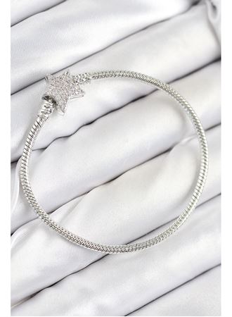 Pirinç Charm Zirkon Taşlı Yıldız Model Gümüş Renk Kadın Bileklik