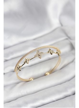 Pirinç Gold Renk Çiçek Model Kadın Bileklik