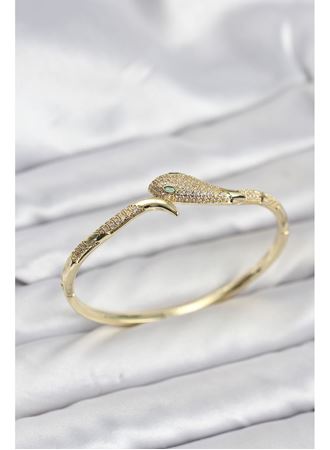 Pirinç Zirkon Taşlı Yılan Model Kadın Kelepçe Bileklik