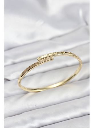 Pirinç Gold Renk Zirkon Taşlı Kadın Kelepçe Bileklik