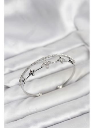 Pirinç Gümüş Renk Çiçek Model Kadın Bileklik