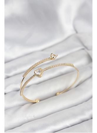 Kalp Model Pirinç Gold Renk Kadın Bileklik