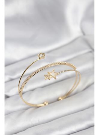 Yıldızlı Model Pirinç Gold Renk Kadın Bileklik