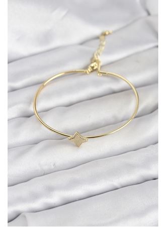 Gold Renk Pirinç Köşeli Yonca Model Kadın Bileklik