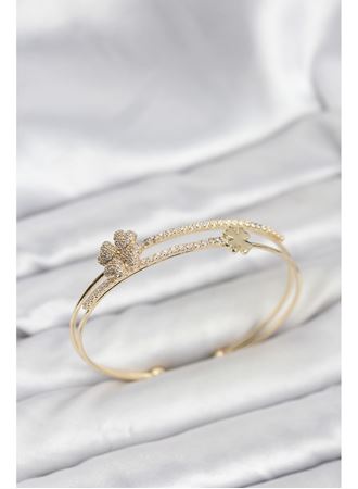 Pirinç Gold Renk Yonca Model Kadın Bileklik