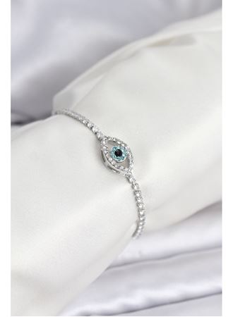 Göz Model Zirkon Taşlı Gümüş Renk Asansörlü Su Yolu Bileklik