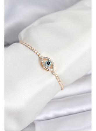 Göz Model Zirkon Taşlı Gold Renk Asansörlü Su Yolu Bileklik