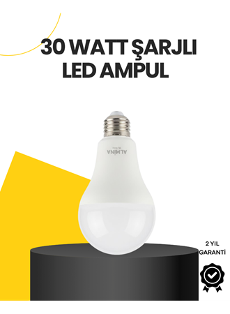 Yüksek Işık Güçlü Şarjlı LED Ampul E27 30W Enerji Tasarruflu