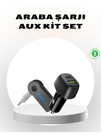Bluetooth AUX Çevirici ve PD Destekli Araç Şarj Cihazı 2’li Set