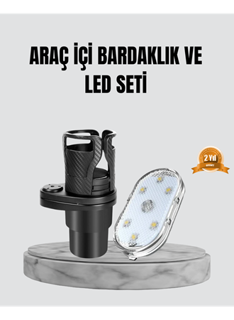 360° Döner Çiftli Bardak Tutucu ve Kablosuz Ambiyans LED Işık Araç Seti