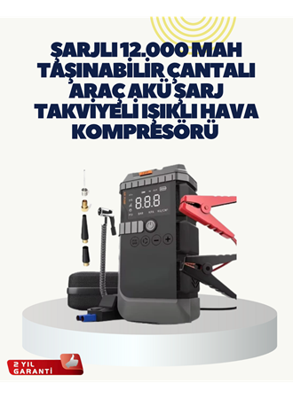 Taşınabilir Akü Takviye Cihazı Işıklı Hava Kompresörü Powerbank