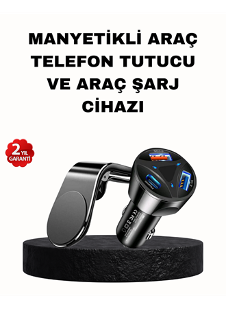 Manyetik Araç Telefon Tutucu ve Hızlı Şarj Adaptörü 2’li Set