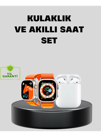 S8 Ultra Akıllı Saat ve Bluetooth Kablosuz Kulaklık 2’li Set