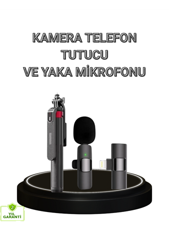 Vlog ve Canlı Yayın İçin Çift Yaka Mikrofonu ve Tripodlu Selfie Çubuğu Seti