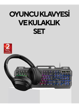 Gaming Set Işıklı Klavye Mouse + Bluetooth 5.2 Kulaklık Oyuncu Paketi