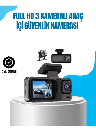 3 Kameralı Araç İçi Kayıt Cihazı 1080P Full HD Gece Görüşlü ve Wi-Fi Bağlantılı