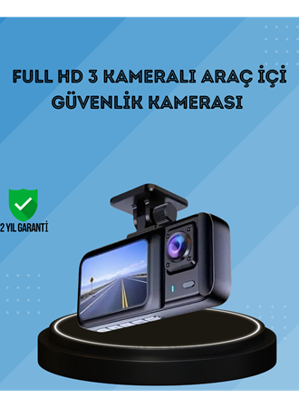 360° Kapsama Sahip Full HD Araç Kamerası 3’lü Kayıt Gece Görüşlü DashCam