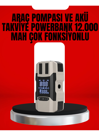 Dijital Ekranlı Araç Pompası Akü Takviye Powerbank 12.000 mAh