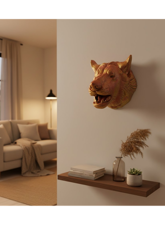 Dekoratif Altın Gold Kurt Duvar Heykeli Asılabilir Hediyelik 25x19 cm