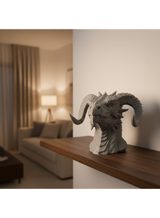 3D Ejderha Başı Heykeli Koleksiyonluk Dekoratif Figür 22x17 cm
