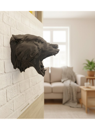 Dekoratif Asılabilir Siyah Ayı Başı 3D Duvar Heykeli 25x19 cm