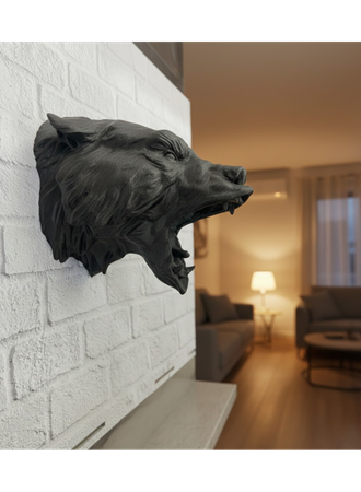 3D Siyah Ayı Başı Duvar Süsü Özel Tasarım Dekoratif Heykel 25x19 cm