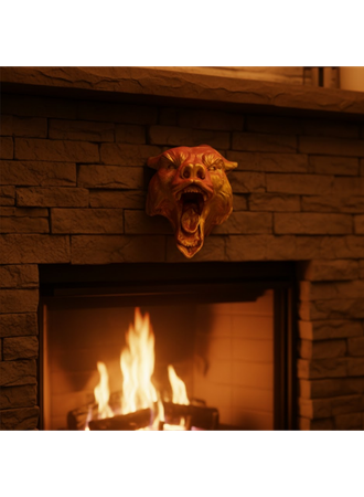 Dekoratif Asılabilir Jaguar Başı 3D Duvar Heykeli Gold Red 20x16 cm