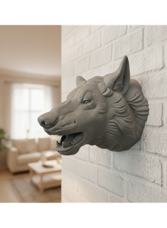 Asılabilir Gri Kurt Heykeli Ev Ofis Duvar Süslemesi Dekoratif