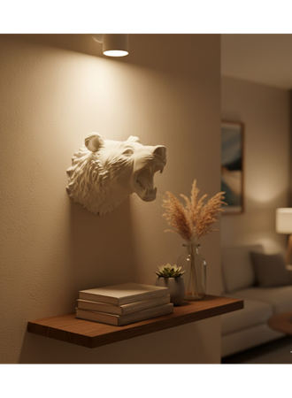 Beyaz Renk 3D Ayı Başı Duvar Dekoru