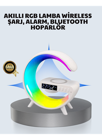 Başucu İçin Tasarlanmış Kablosuz Şarjlı Gece Lambası ve Bluetooth Ses Sistemi