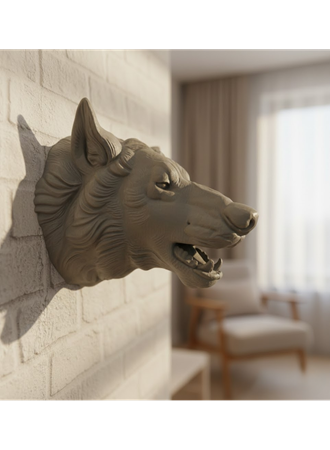 Gri Kurt Duvar Biblosu Güçlü Detaylı Dekoratif Tasarım 25x19 cm