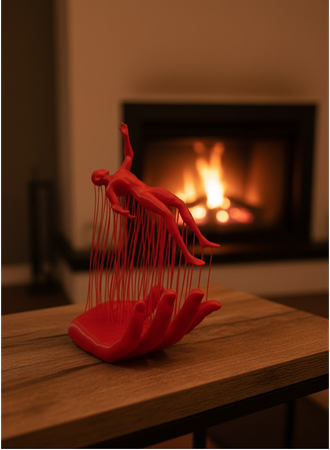 Kırmızı El ve İnsan Figürü Dekoratif Biblo Salon Ofis Raf ve Konsol Üstü İçin 12x18 cm