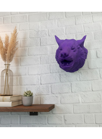 Mor Renk 3D Kurt Başı Duvar Dekoru Asılabilir Maskot Heykel 25x19 cm