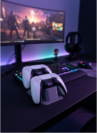 Antrasit İkili Gamepad Tutucu 7x18 cm Masa ve Raf Düzeni