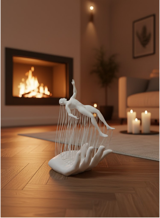 Dekoratif El Üzerinde İnsan Figürü Beyaz Minimal Sanatsal Biblo