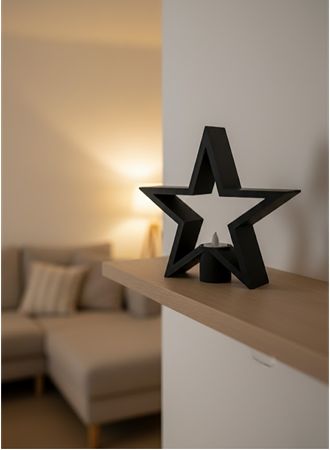Yıldız Mumluk Siyah Modern Salon ve Raf Dekoru