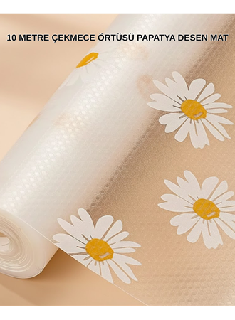 10 Metre Papatya Desenli Dolap İçi Kaymaz Koruyucu Mat