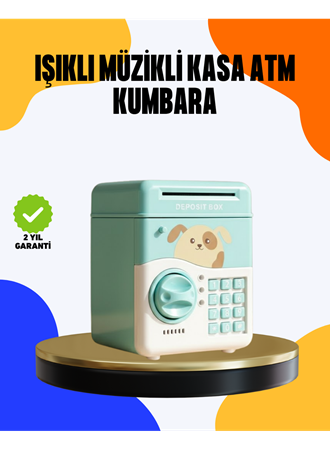 Çocuklar İçin Su Yeşili ATM Kasa Tasarımlı Şifreli Kumbara