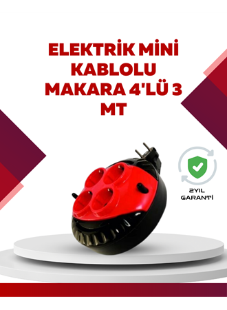Kırmızı Renk 3 Metre 4’lü Kablolu Priz Makarası