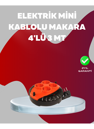 3 Metre Kablolu 4’lü Kırmızı Priz Makara