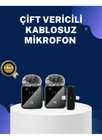 2in1 Kablosuz Yaka Mikrofonu iOS ve Android Uyumlu