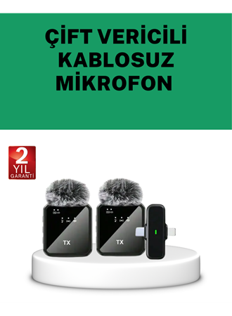 Canlı Yayın ve Video Çekimleri İçin Çiftli Kablosuz Yaka Mikrofon
