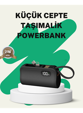 2000mAh Mini Powerbank Dahili Konektörlü PD 20W